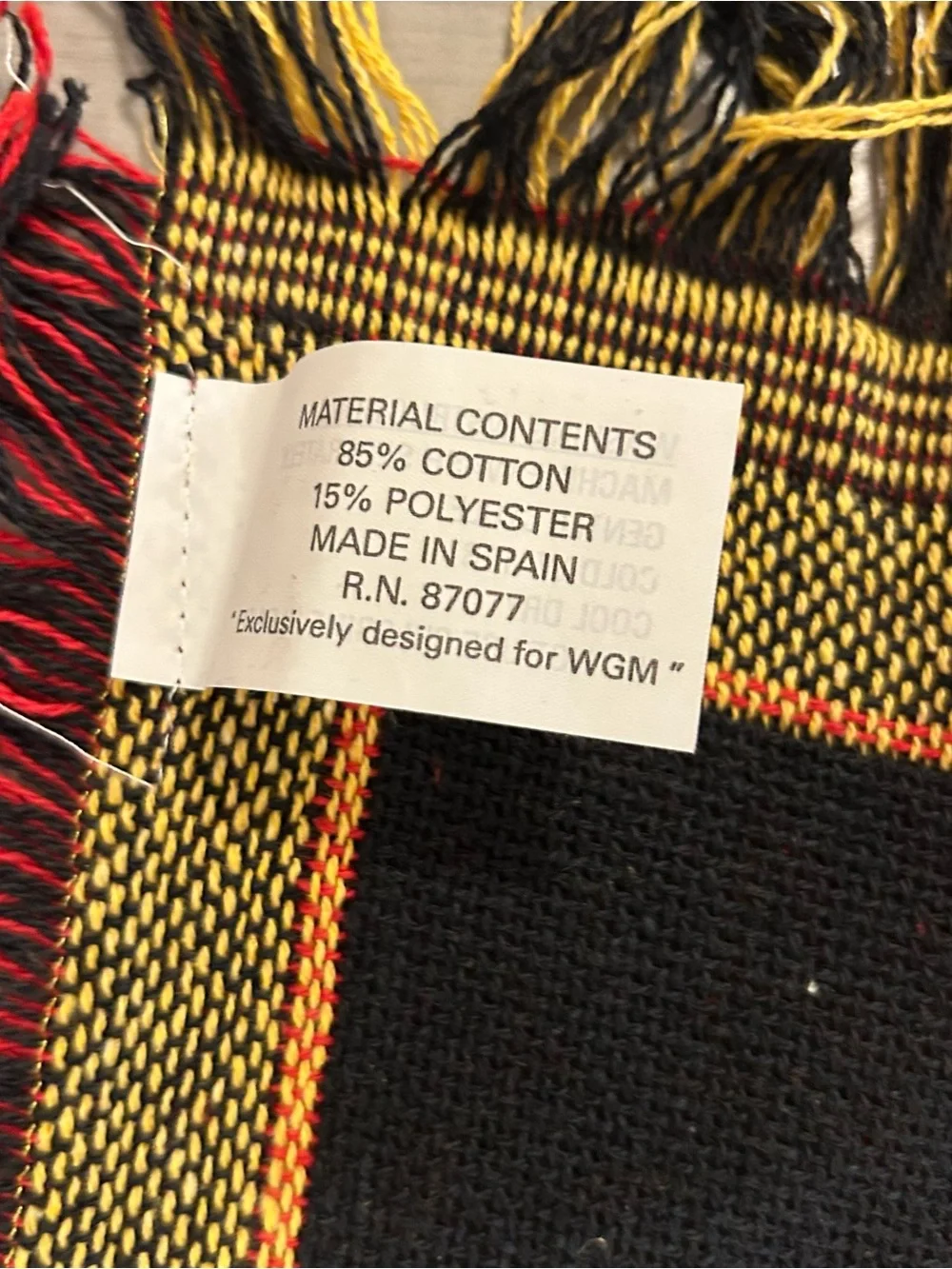 Vintage 90s WGM Abstract Geometric Tapestry Throw Woven Blanket Fringe 44x52